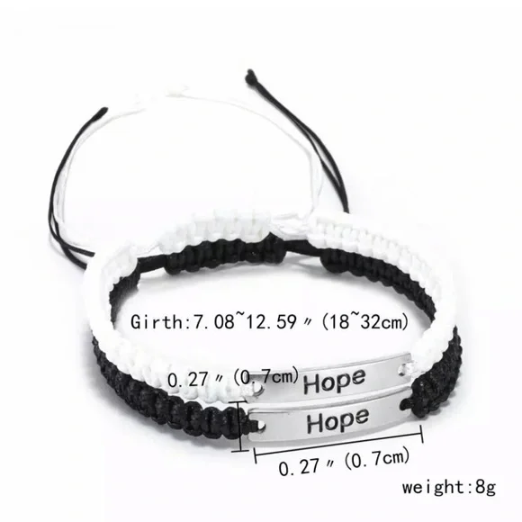 Inspirational Braided Rope Bracelet STRENGTH | COURAGE |POWER BELIEVE White Blk - Picture 3 of 4